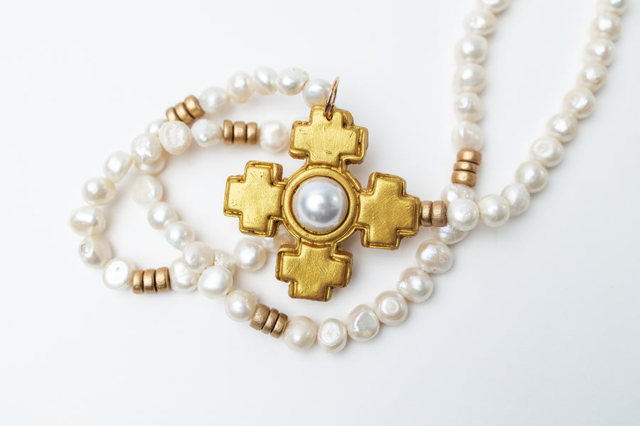 34" Fresh Water Pearls with Becky Pearl Cross