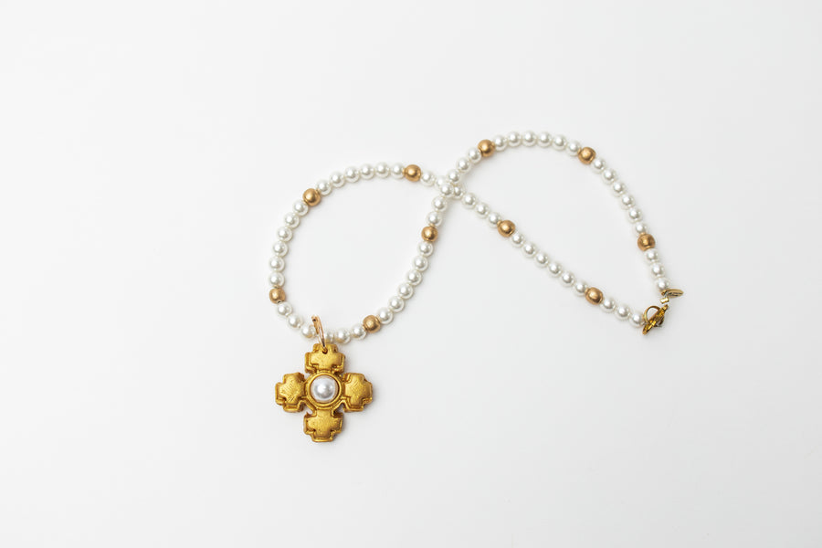 18" Pearls with Small Becky Pearl Cross