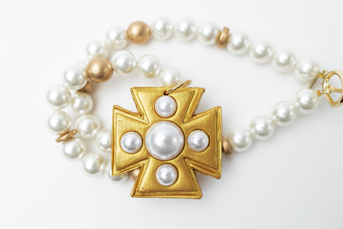 18" Pearls with 5 Pearl Cross