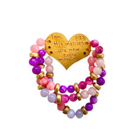 Pink and Purple Triple Strand Heart Bracelet