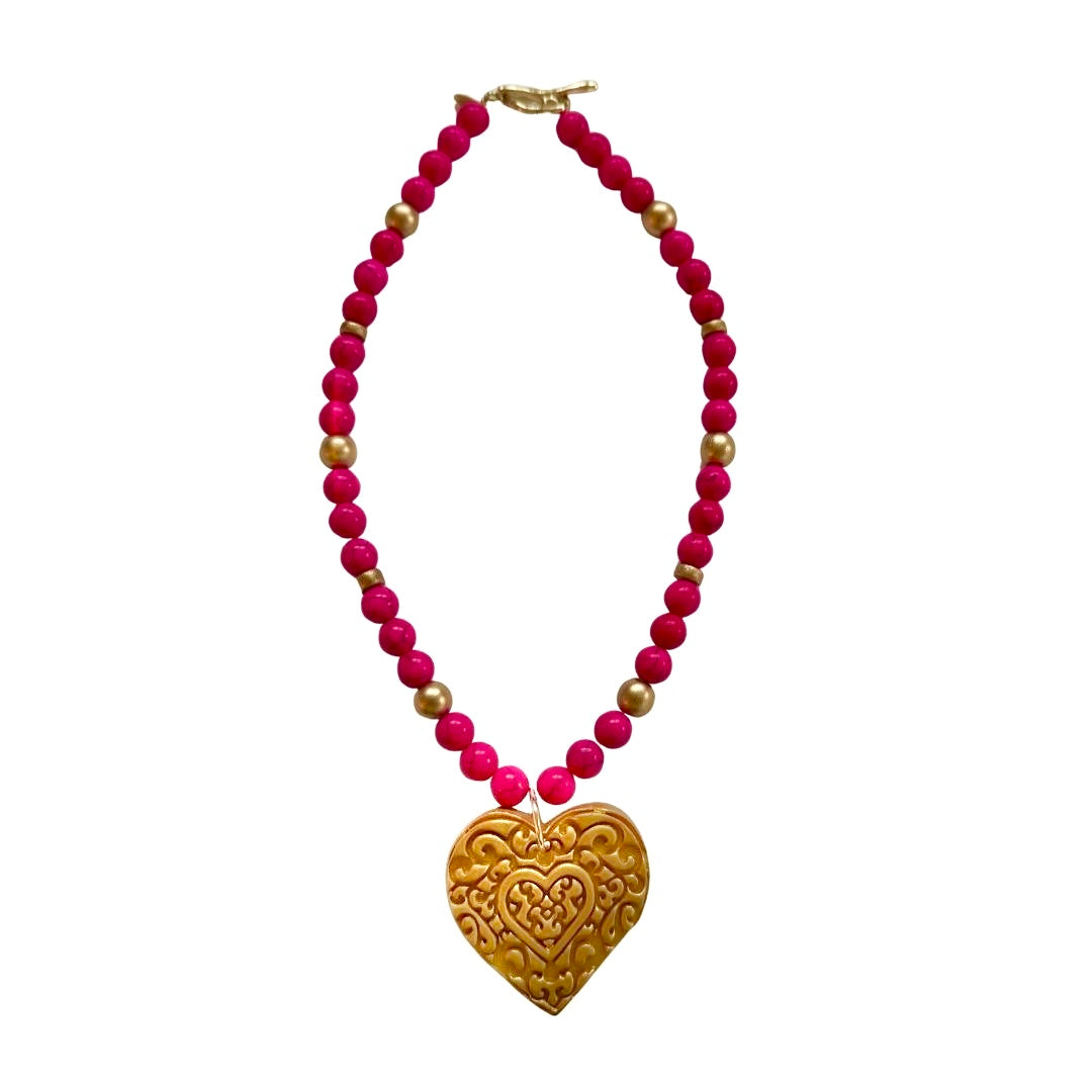 18" Hot Pink Jade with Heart