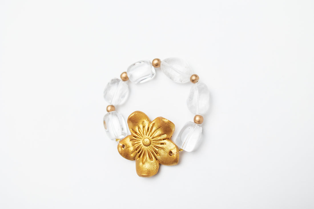 Clear Quartz with Gardenia Blossom Bracelet