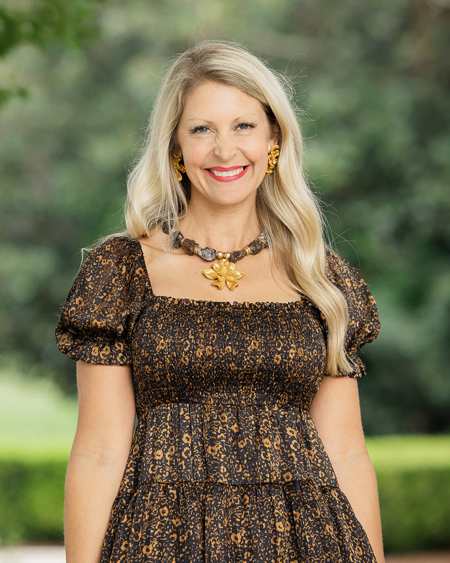 Smokey Quartz with Camellia Blossom Necklace