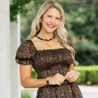 Black Lava Double Strand with Jerusalem Cross