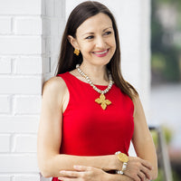 White & Gold African Glass with Leah Cross Bracelet