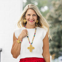 Multicolored Jade Double Strand with Jerusalem Cross Bracelet