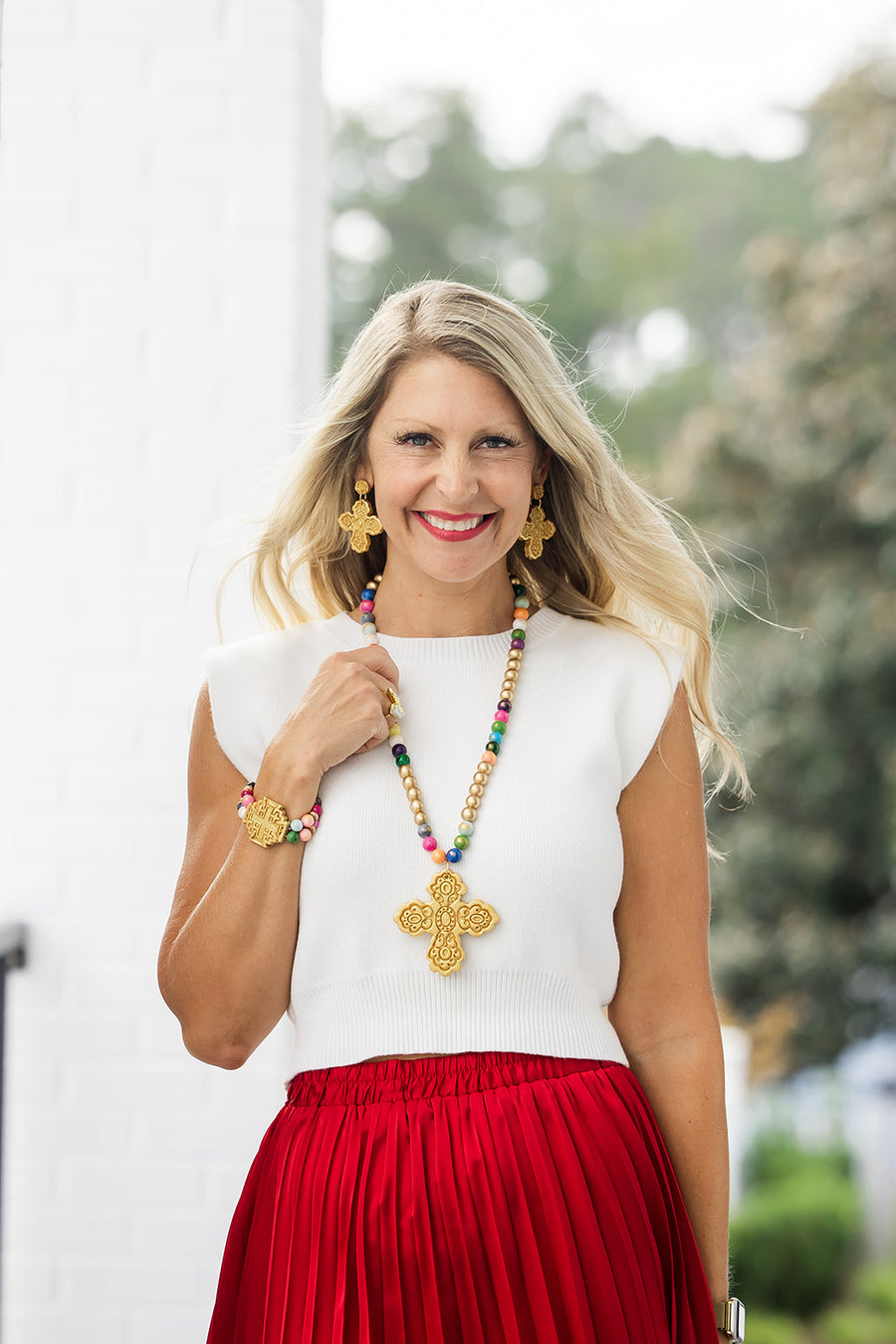 Multicolored Jade Double Strand with Jerusalem Cross Bracelet