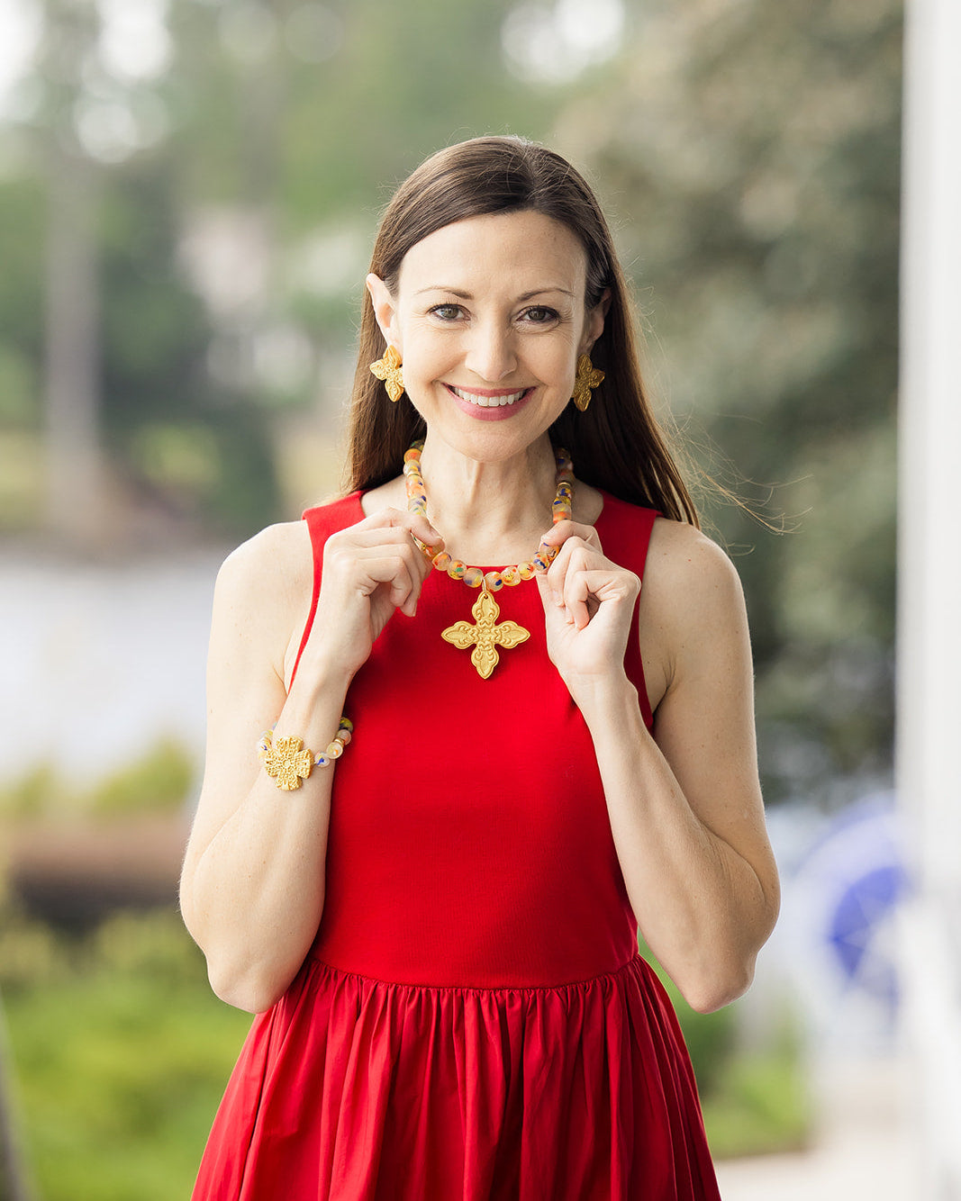 Rainbow African Sea Glass with Rachel Cross Bracelet
