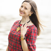 Black Lava Double Strand with Jerusalem Cross