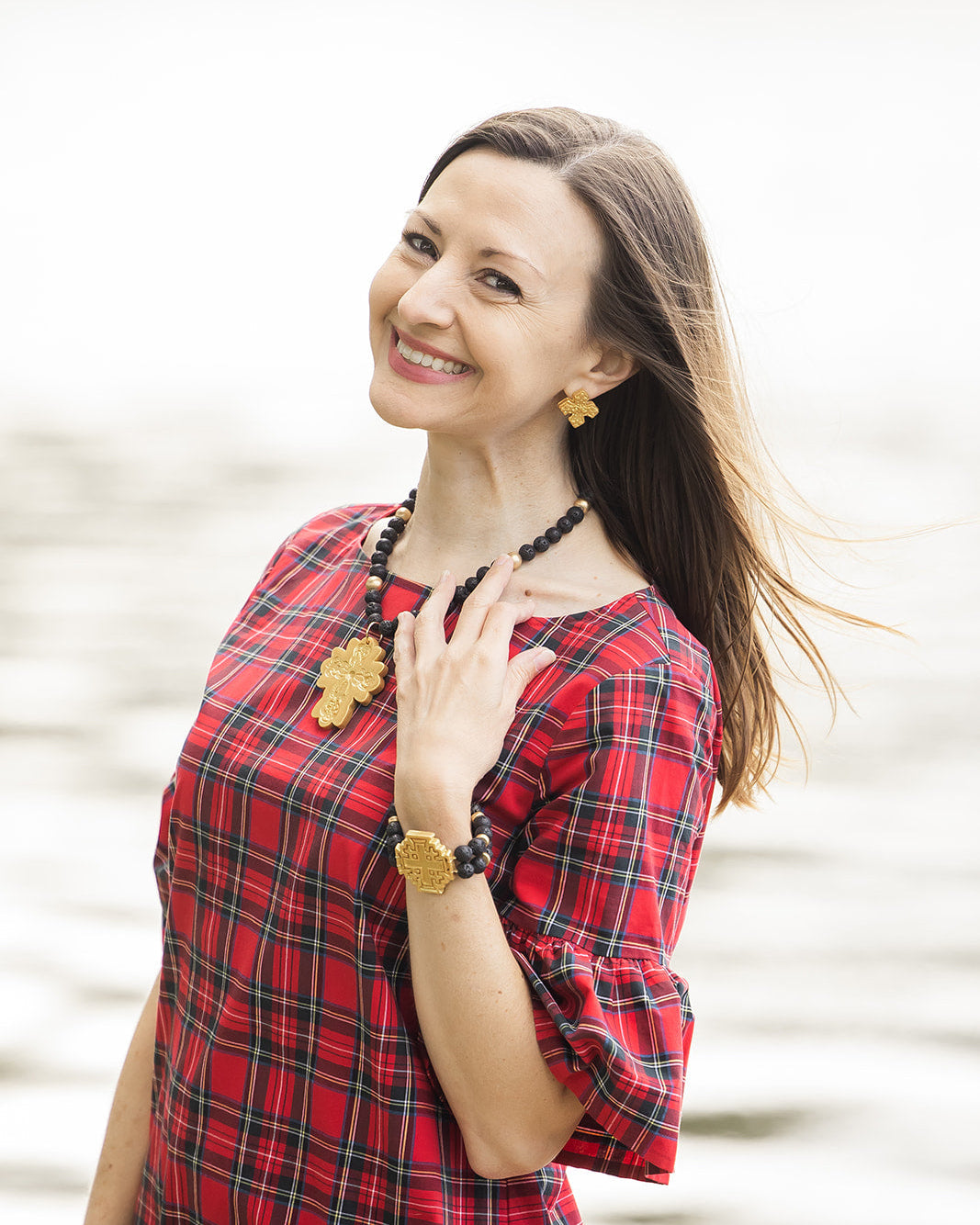Black Lava with Cherrie Cross Necklace