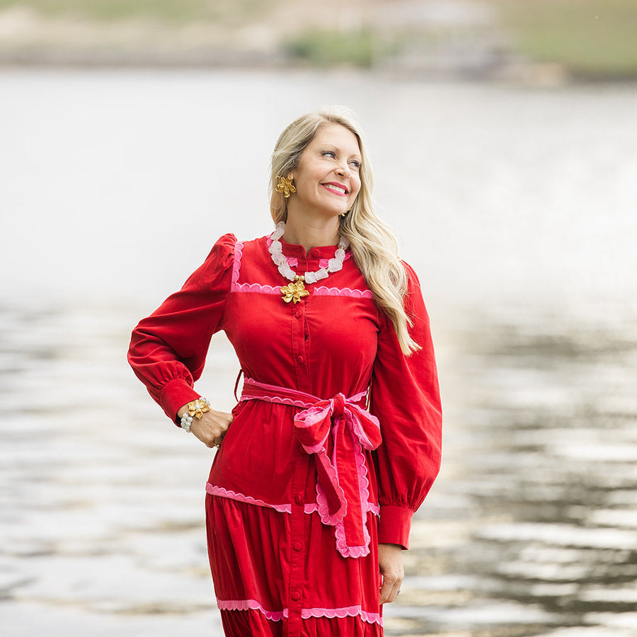 Raw Clear Quartz Rocks on Camellia Blossom Necklace