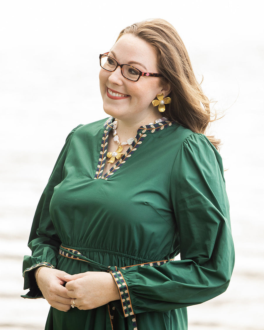 Rectangle Fresh Water Pearl with Dogwood Pearl Necklace