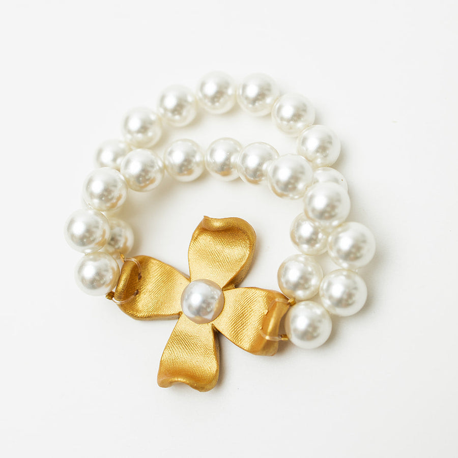 Pearl Double Strand with Dogwood Flower Bracelet