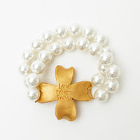 Pearl Double Strand with Dogwood Flower Bracelet