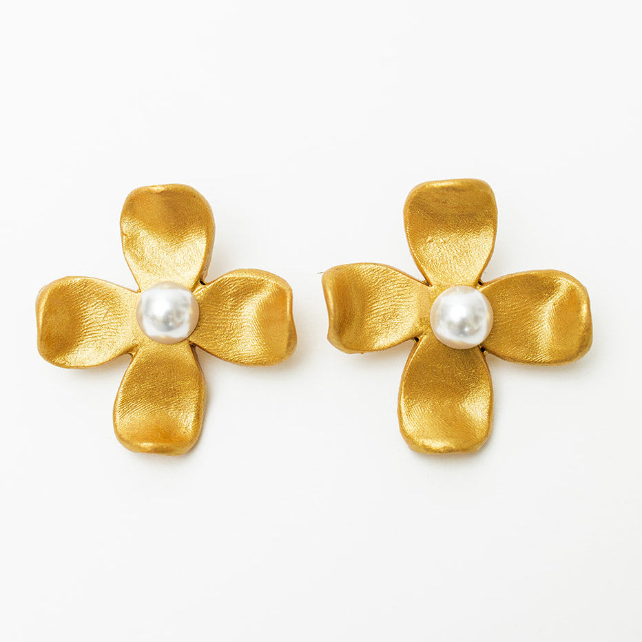 Large Dogwood & Pearl Stud Earrings