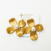 Large Dogwood & Pearl Stud Earrings