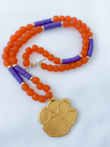 Orange African Glass with Clemson Paw