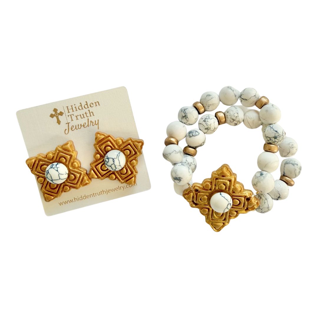 African White Turquoise with Ellie Cross Gem Bracelet