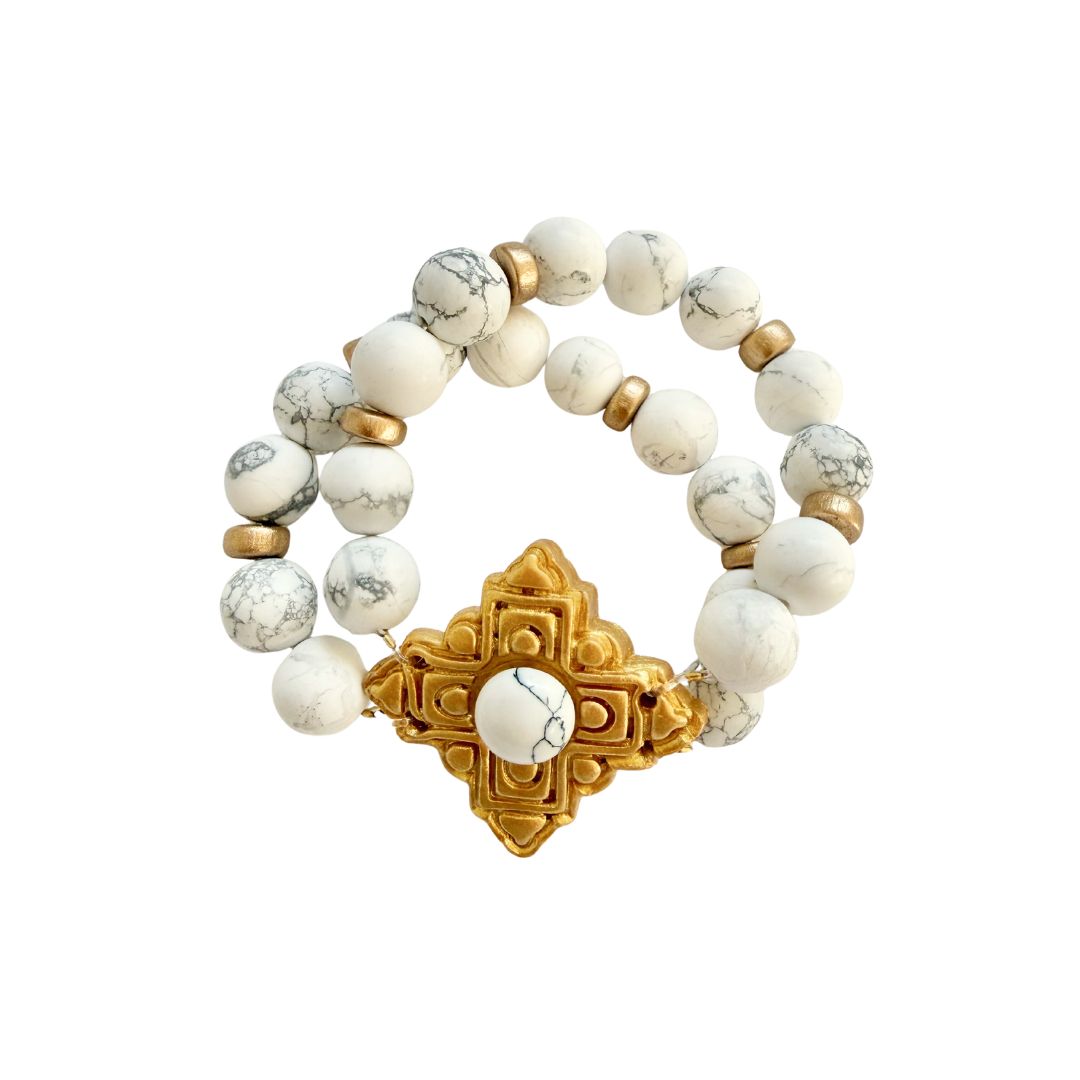African White Turquoise with Ellie Cross Gem Bracelet