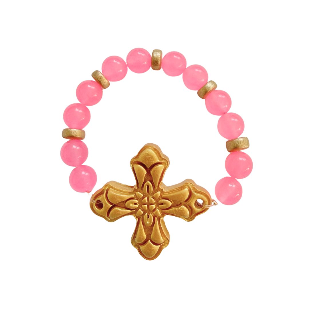 Pink Jade with Sarah Cross Bracelet