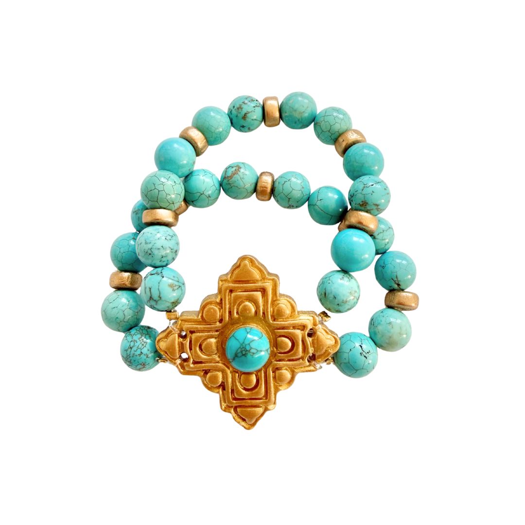 Turquoise Jade with Ellie Cross Gem Bracelet
