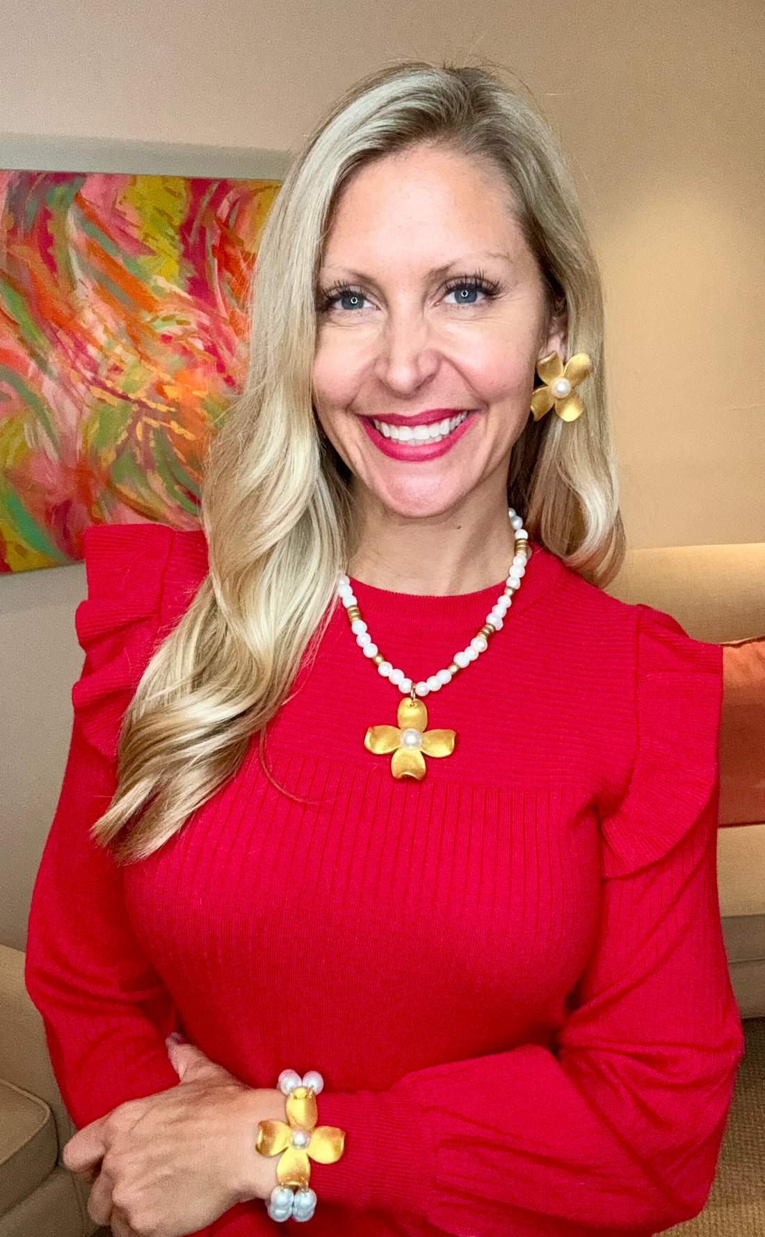 Pearl Double Strand with Dogwood Flower Bracelet