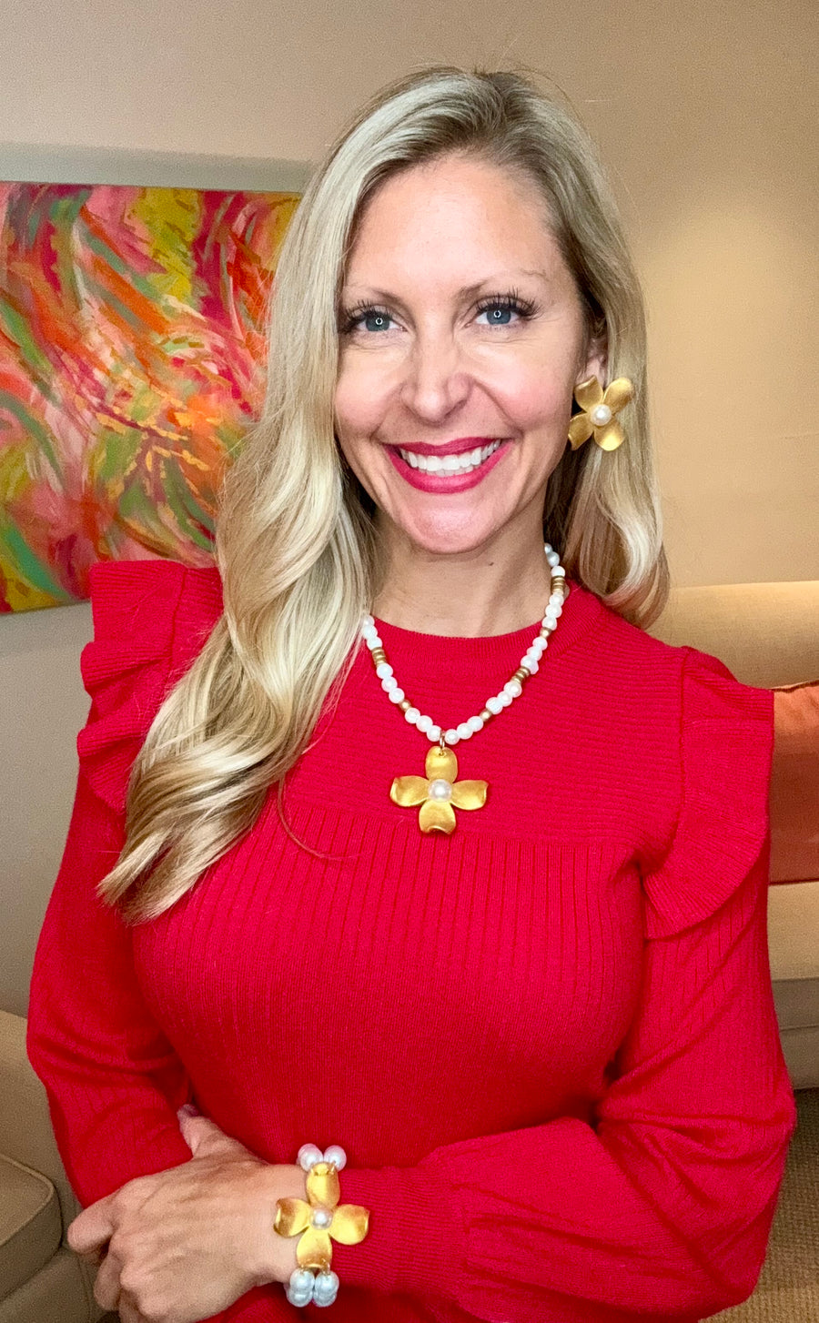 Pearl Double Strand with Dogwood Flower Bracelet
