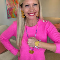 Pink and Purple Triple Strand Heart Bracelet