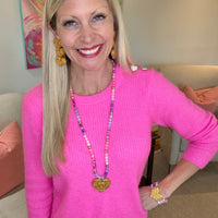 Pink and Purple Triple Strand Heart Bracelet