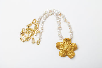 Paperclip Chain + Pearls with Gardenia Blossom