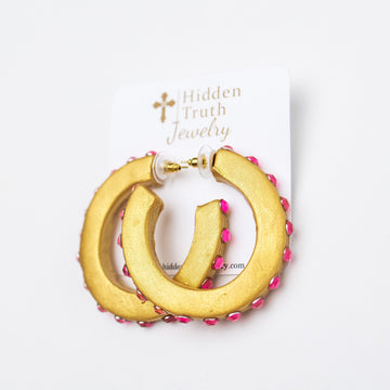Pink Studded Hoops