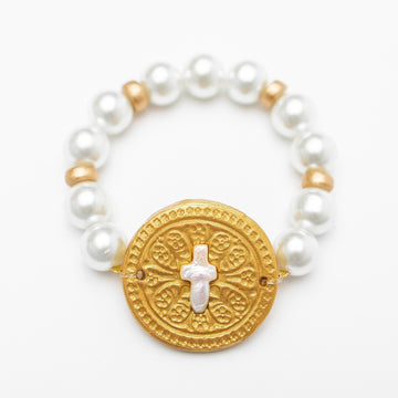 Pearls with Pearl Cross Bracelet