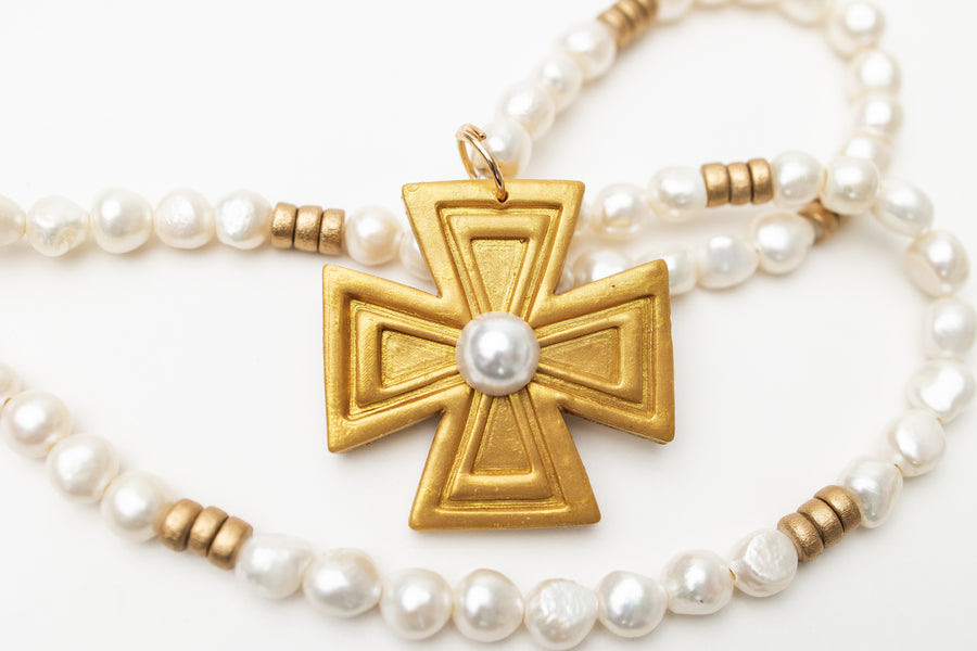 34" Freshwater Pearls with Anna Pearl Cross