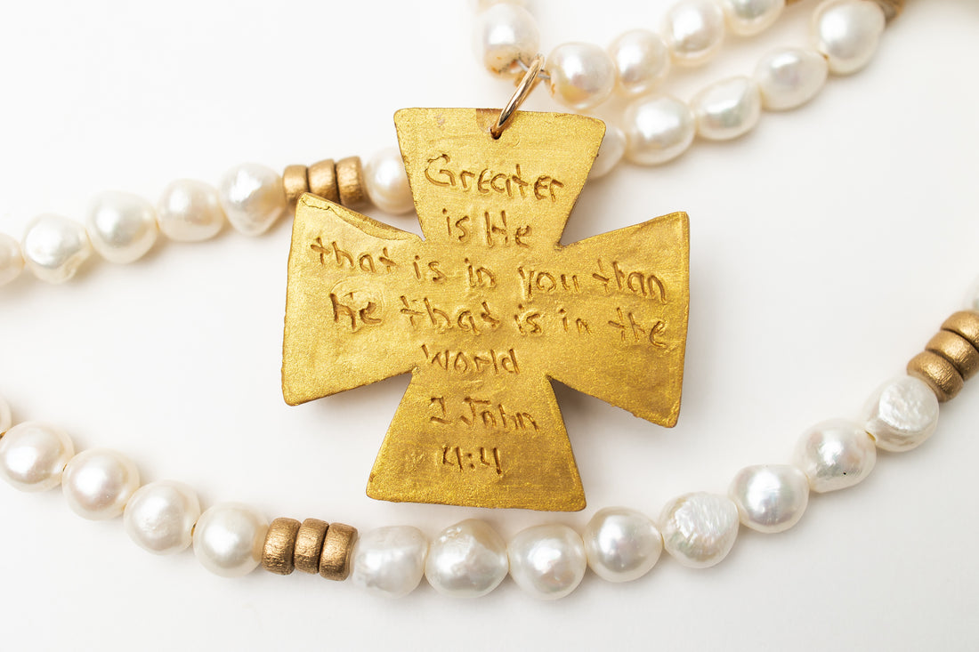 34" Freshwater Pearls with Anna Pearl Cross