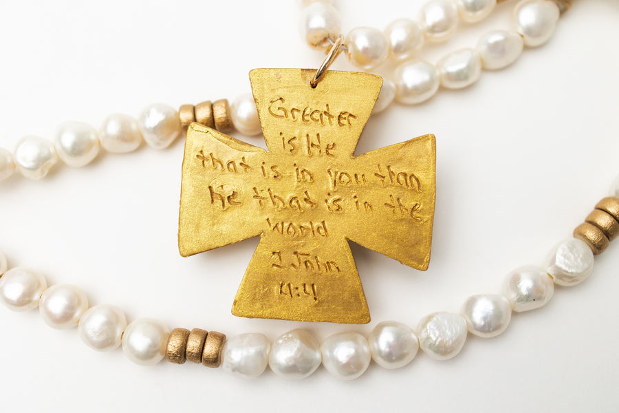34" Freshwater Pearls with Anna Pearl Cross
