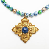 18" Blue and Green Rainflower Jasper with Ellie Cross