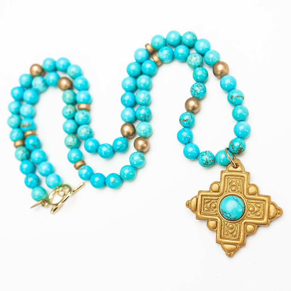 34" Turquoise Jade with Ellie Cross