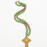 34" Rainforest Green Glass with Mary Cross