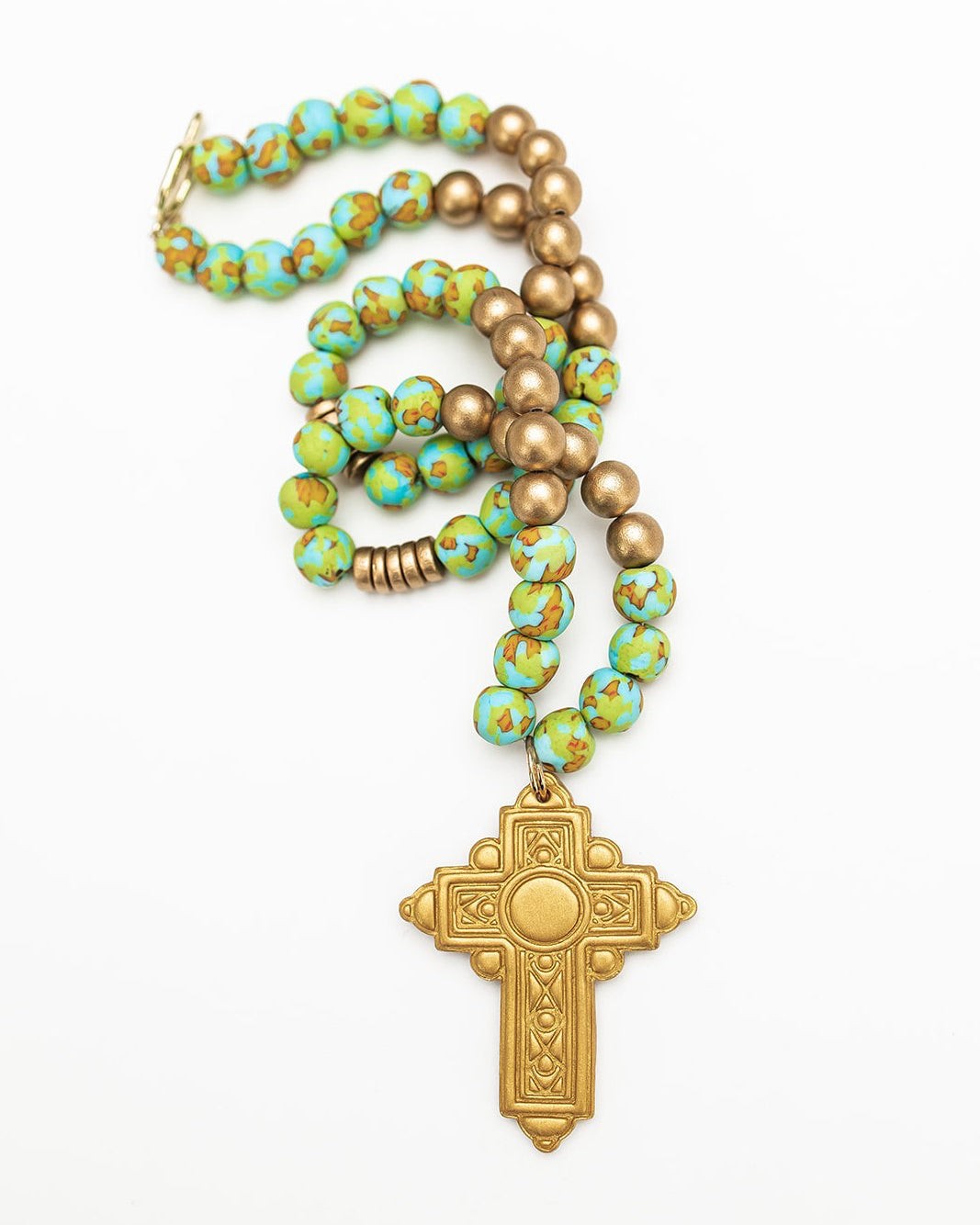 34" Rainforest Green Glass with Mary Cross