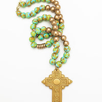 34" Rainforest Green Glass with Mary Cross