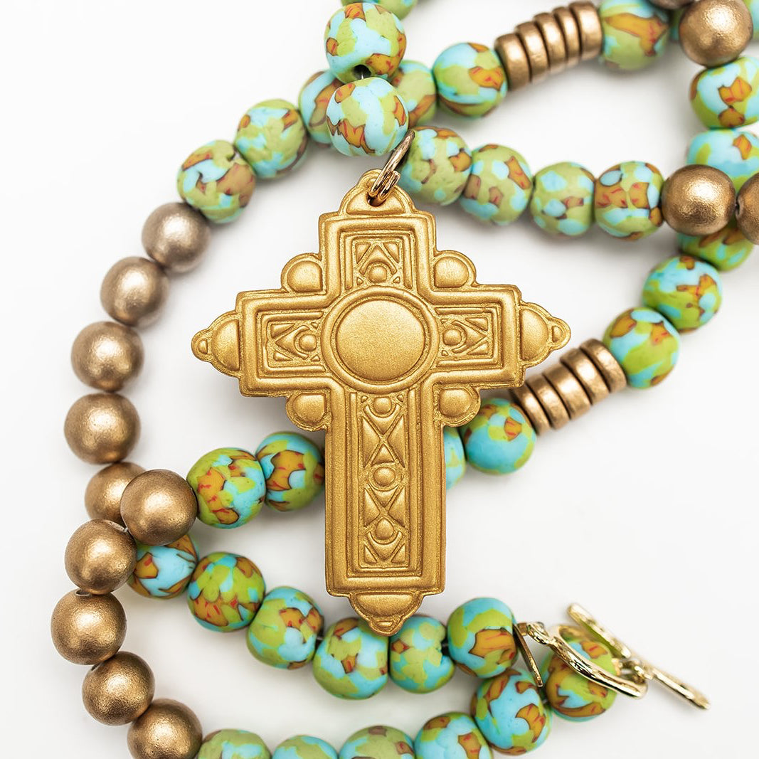34" Rainforest Green Glass with Mary Cross