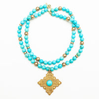 18" Double Strand Turquoise Jade with Ellie Cross