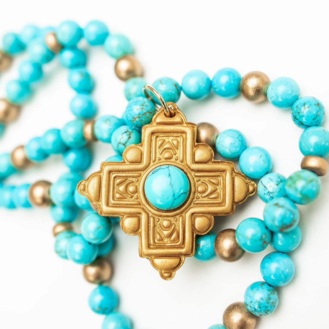 18" Double Strand Turquoise Jade with Ellie Cross
