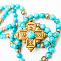 18" Double Strand Turquoise Jade with Ellie Cross