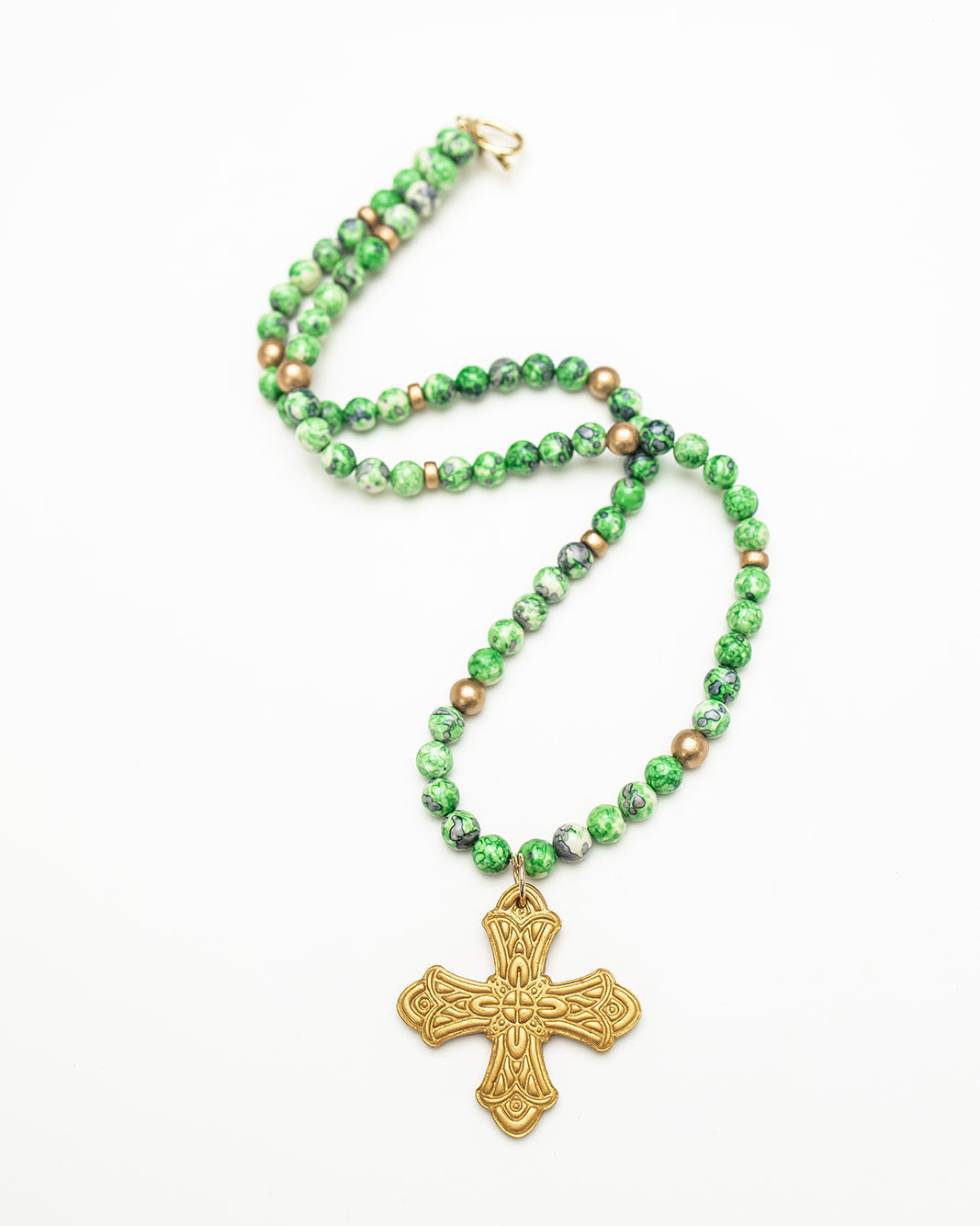 34" Green and Blue Rainflower Jasper with Sarah Cross