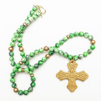 34" Green and Blue Rainflower Jasper with Sarah Cross