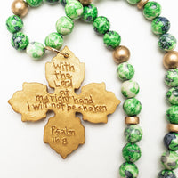18" Green and Blue Rainflower Jasper with April Cross