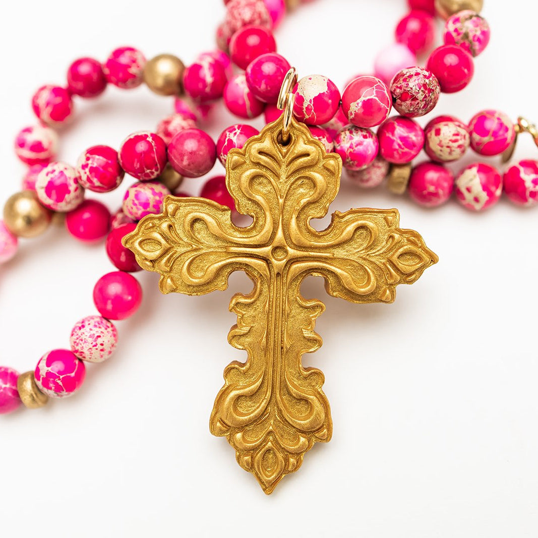 34" Pink Sea Jasper with Miriam Cross