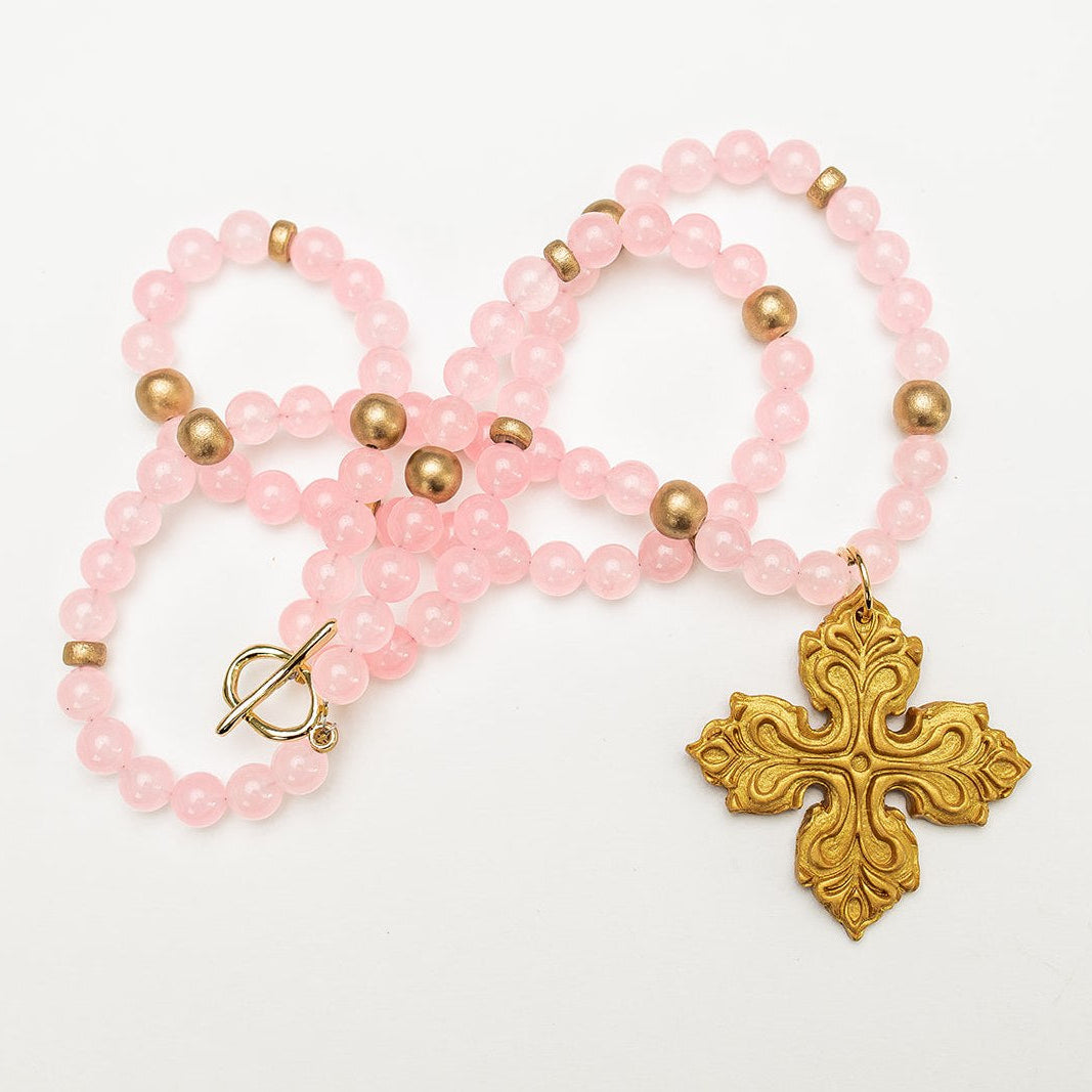 18" Double Light Pink Jade with April Cross