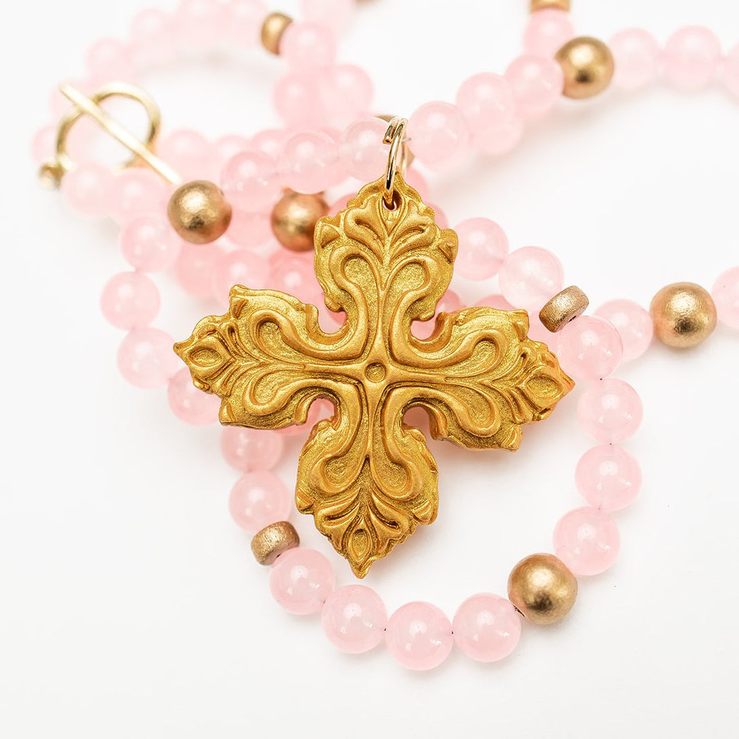18" Double Light Pink Jade with April Cross